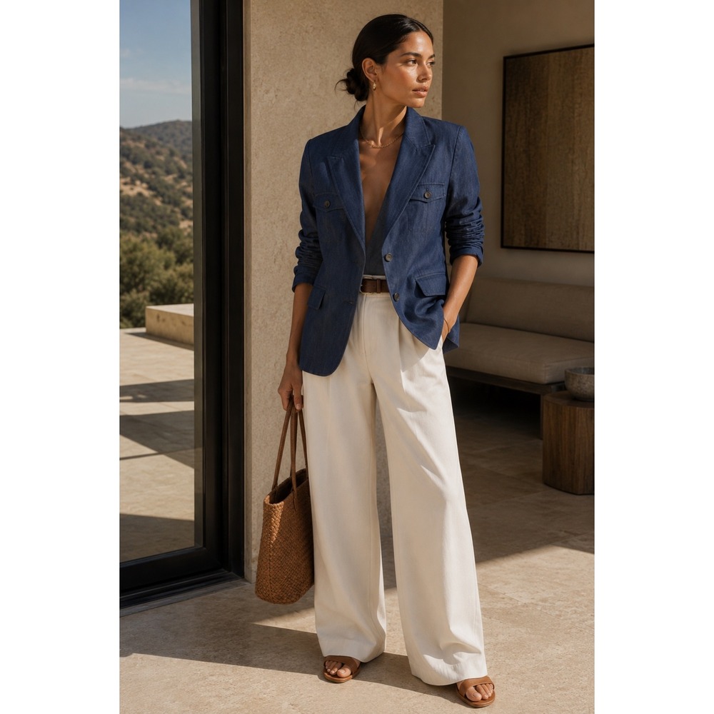 Banana Republic Navy Blue Linen Blazer